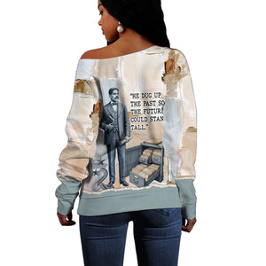 Arturo Schomburg Harlem Renaissance Off Shoulder Sweater Beige Grey Vintage Torn Paper History Portrait