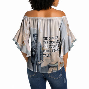 Arturo Schomburg Harlem Renaissance Off Shoulder Wrap Waist Top Beige Grey Vintage Torn Paper History Portrait