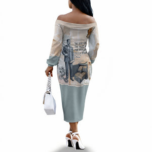 Arturo Schomburg Harlem Renaissance Off The Shoulder Long Sleeve Dress Beige Grey Vintage Torn Paper History Portrait