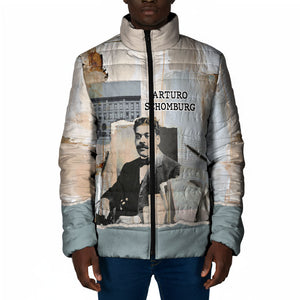 Arturo Schomburg Harlem Renaissance Padded Jacket Beige Grey Vintage Torn Paper History Portrait
