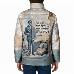 Arturo Schomburg Harlem Renaissance Padded Jacket Beige Grey Vintage Torn Paper History Portrait