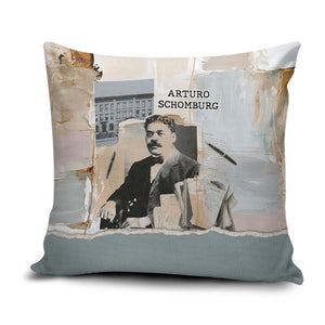 Arturo Schomburg Harlem Renaissance Pillow Cover Beige Grey Vintage Torn Paper History Portrait
