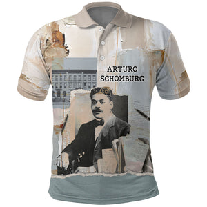 Arturo Schomburg Harlem Renaissance Polo Shirt Beige Grey Vintage Torn Paper History Portrait