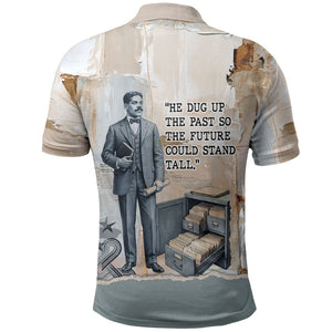 Arturo Schomburg Harlem Renaissance Polo Shirt Beige Grey Vintage Torn Paper History Portrait