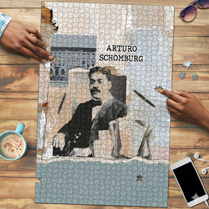 Arturo Schomburg Harlem Renaissance Puzzle Beige Grey Vintage Torn Paper History Portrait