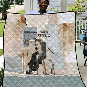 Arturo Schomburg Harlem Renaissance Quilt Beige Grey Vintage Torn Paper History Portrait