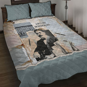 Arturo Schomburg Harlem Renaissance Quilt Bed Set Beige Grey Vintage Torn Paper History Portrait