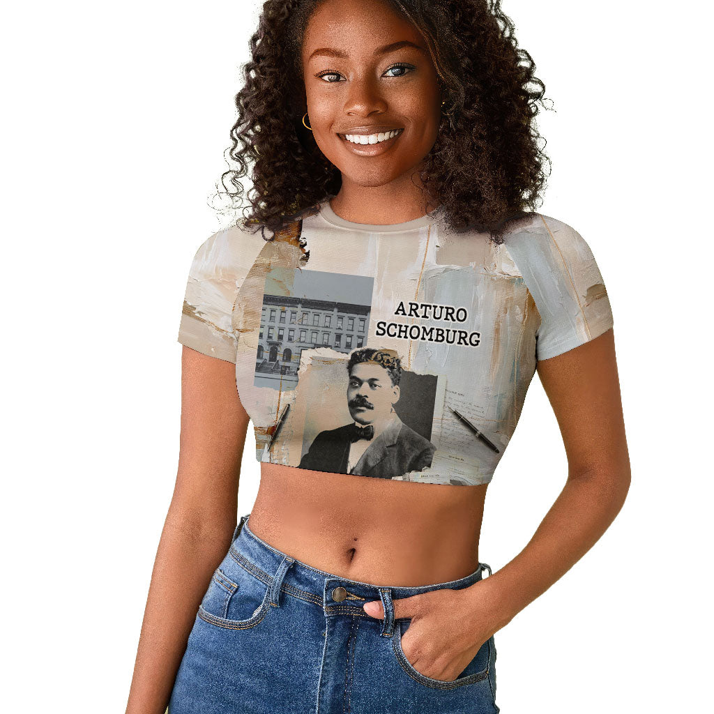 Arturo Schomburg Harlem Renaissance Raglan Cropped T shirt Beige Grey Vintage Torn Paper History Portrait