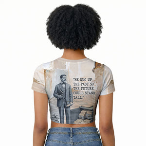 Arturo Schomburg Harlem Renaissance Raglan Cropped T shirt Beige Grey Vintage Torn Paper History Portrait