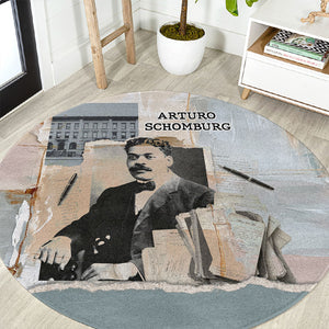 Arturo Schomburg Harlem Renaissance Round Carpet Beige Grey Vintage Torn Paper History Portrait