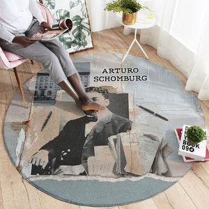 Arturo Schomburg Harlem Renaissance Round Carpet Beige Grey Vintage Torn Paper History Portrait