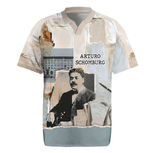 Arturo Schomburg Harlem Renaissance Rugby Jersey Beige Grey Vintage Torn Paper History Portrait