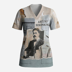 Arturo Schomburg Harlem Renaissance Scrub Top Beige Grey Vintage Torn Paper History Portrait