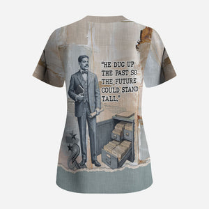 Arturo Schomburg Harlem Renaissance Scrub Top Beige Grey Vintage Torn Paper History Portrait