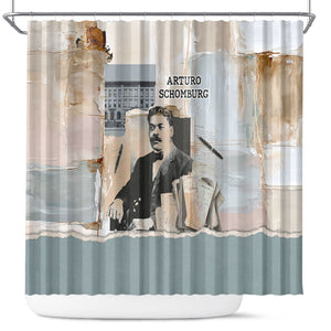 Arturo Schomburg Harlem Renaissance Shower Curtain Beige Grey Vintage Torn Paper History Portrait