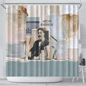 Arturo Schomburg Harlem Renaissance Shower Curtain Beige Grey Vintage Torn Paper History Portrait