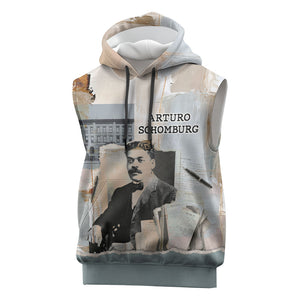 Arturo Schomburg Harlem Renaissance Sleeveless Hoodie Beige Grey Vintage Torn Paper History Portrait