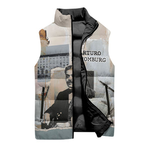 Arturo Schomburg Harlem Renaissance Sleeveless Puffer Jacket Beige Grey Vintage Torn Paper History Portrait