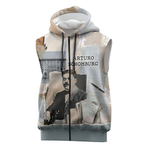 Arturo Schomburg Harlem Renaissance Sleeveless Zip Hoodie Beige Grey Vintage Torn Paper History Portrait
