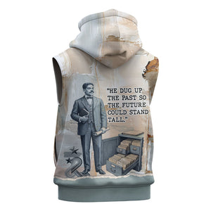 Arturo Schomburg Harlem Renaissance Sleeveless Zip Hoodie Beige Grey Vintage Torn Paper History Portrait