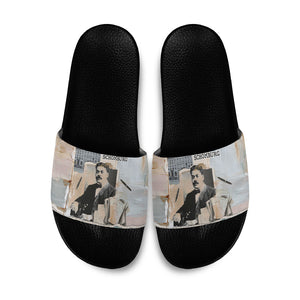 Arturo Schomburg Harlem Renaissance Slide Sandals Beige Grey Vintage Torn Paper History Portrait