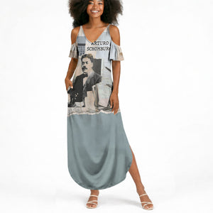 Arturo Schomburg Harlem Renaissance Summer Maxi Dress Beige Grey Vintage Torn Paper History Portrait