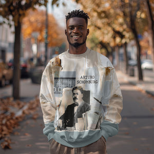 Arturo Schomburg Harlem Renaissance Sweatshirt Beige Grey Vintage Torn Paper History Portrait