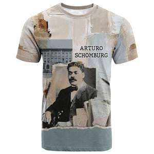 Arturo Schomburg Harlem Renaissance T shirt Beige Grey Vintage Torn Paper History Portrait