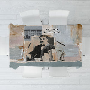 Arturo Schomburg Harlem Renaissance Tablecloth Beige Grey Vintage Torn Paper History Portrait