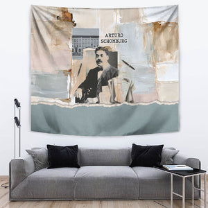Arturo Schomburg Harlem Renaissance Tapestry Beige Grey Vintage Torn Paper History Portrait