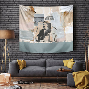 Arturo Schomburg Harlem Renaissance Tapestry Beige Grey Vintage Torn Paper History Portrait