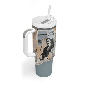 Arturo Schomburg Harlem Renaissance Tumbler With Handle Beige Grey Vintage Torn Paper History Portrait