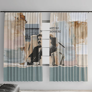 Arturo Schomburg Harlem Renaissance Window Curtain Beige Grey Vintage Torn Paper History Portrait