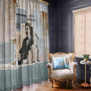 Arturo Schomburg Harlem Renaissance Window Curtain Beige Grey Vintage Torn Paper History Portrait