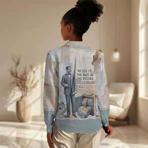 Arturo Schomburg Harlem Renaissance Women Casual Shirt Beige Grey Vintage Torn Paper History Portrait