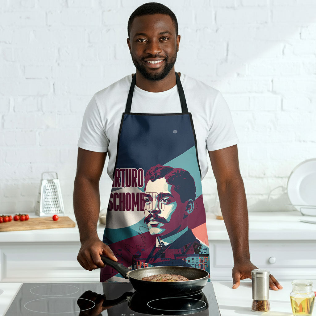 Arturo Schomburg Harlem Renaissance The Man Who Built A Library Apron Blue Red Retro Pop Art Vintage Books History Portrait