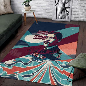 Arturo Schomburg Harlem Renaissance The Man Who Built A Library Area Rug Blue Red Retro Pop Art Vintage Books History Portrait