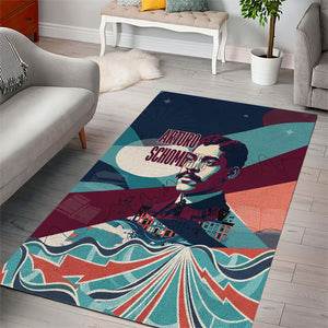 Arturo Schomburg Harlem Renaissance The Man Who Built A Library Area Rug Blue Red Retro Pop Art Vintage Books History Portrait