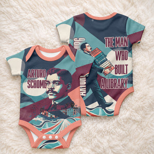 Arturo Schomburg Harlem Renaissance The Man Who Built A Library Baby Onesie Blue Red Retro Pop Art Vintage Books History Portrait