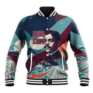Arturo Schomburg Harlem Renaissance The Man Who Built A Library Baseball Jacket Blue Red Retro Pop Art Vintage Books History Portrait