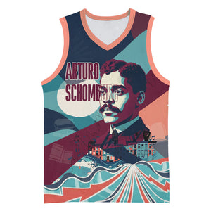 Arturo Schomburg Harlem Renaissance The Man Who Built A Library Basketball Jersey Blue Red Retro Pop Art Vintage Books History Portrait