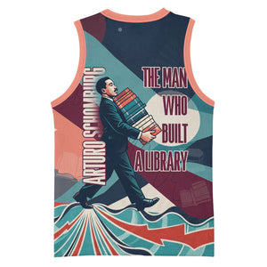 Arturo Schomburg Harlem Renaissance The Man Who Built A Library Basketball Jersey Blue Red Retro Pop Art Vintage Books History Portrait