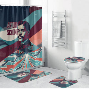Arturo Schomburg Harlem Renaissance The Man Who Built A Library Bathroom Set Blue Red Retro Pop Art Vintage Books History Portrait