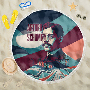 Arturo Schomburg Harlem Renaissance The Man Who Built A Library Beach Blanket Blue Red Retro Pop Art Vintage Books History Portrait
