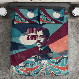 Arturo Schomburg Harlem Renaissance The Man Who Built A Library Bedding Set Blue Red Retro Pop Art Vintage Books History Portrait