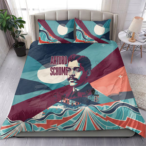 Arturo Schomburg Harlem Renaissance The Man Who Built A Library Bedding Set Blue Red Retro Pop Art Vintage Books History Portrait