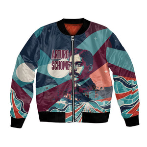 Arturo Schomburg Harlem Renaissance The Man Who Built A Library Bomber Jacket Blue Red Retro Pop Art Vintage Books History Portrait