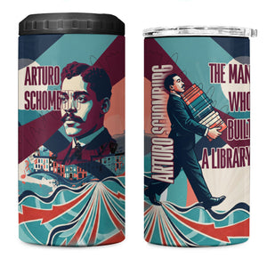 Arturo Schomburg Harlem Renaissance The Man Who Built A Library 4 in 1 Can Cooler Tumbler Blue Red Retro Pop Art Vintage Books History Portrait