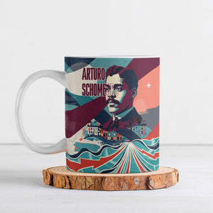 Arturo Schomburg Harlem Renaissance The Man Who Built A Library Ceramic Mug Blue Red Retro Pop Art Vintage Books History Portrait