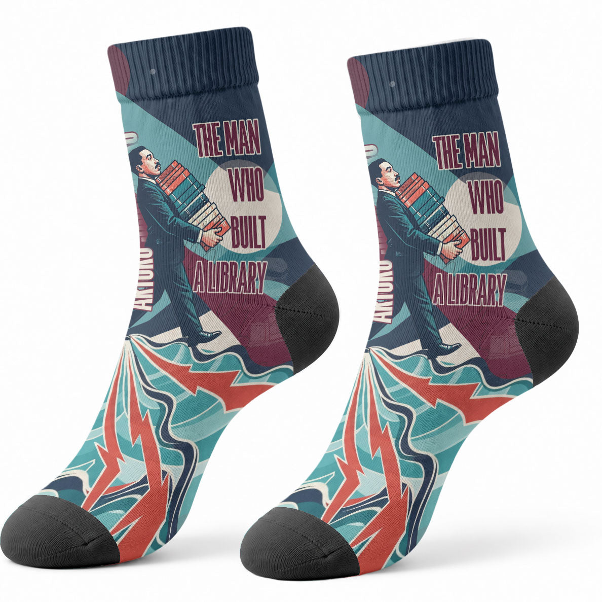 Arturo Schomburg Harlem Renaissance The Man Who Built A Library Crew Socks Blue Red Retro Pop Art Vintage Books History Portrait
